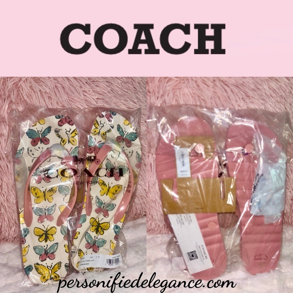 NEW Coach Zayn Pink Butterfly Print Flip Flop Flat Sandals Size 11